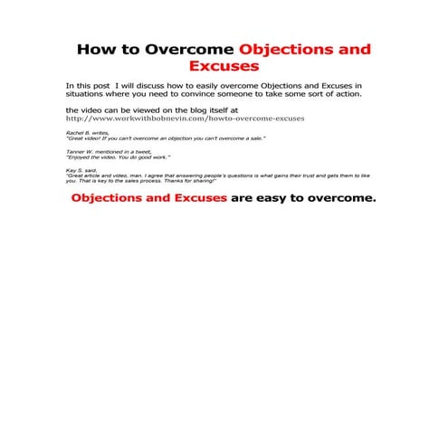 How to overcome objections and excuses