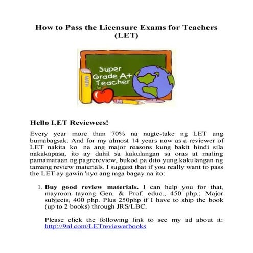 How to pass the licensure exams for teachers (let)