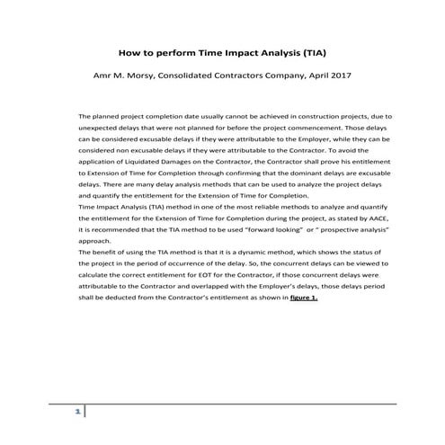 How to perform time impact analysis (TIA) | PDF