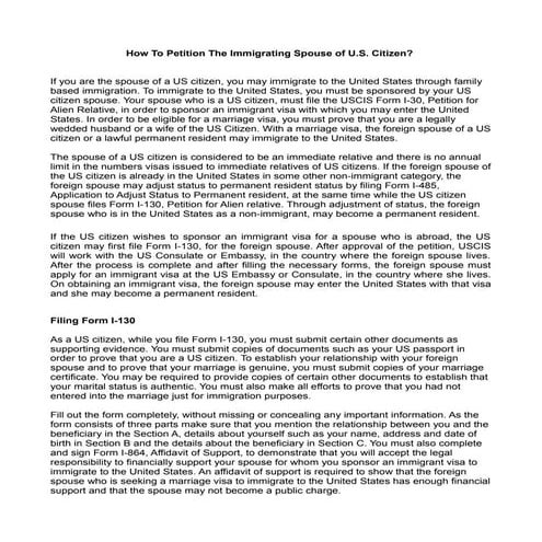 How to petition the immigrating spouse of us citizen