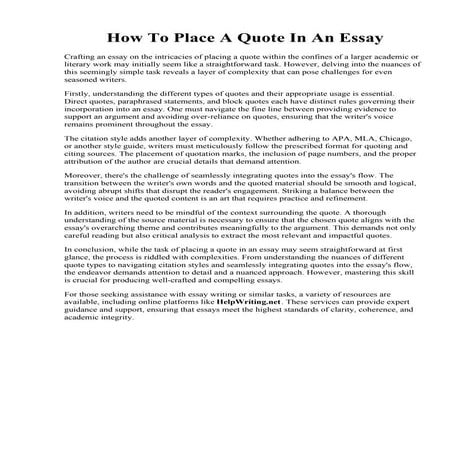 How To Place A Quote In An Essay | PDF