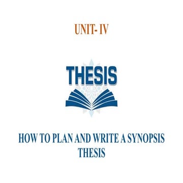 How to plan and write a synopsis and thesis