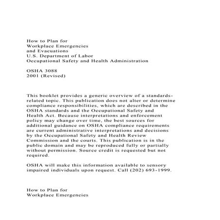 How to Plan forWorkplace Emergenciesand EvacuationsU.S. .docx