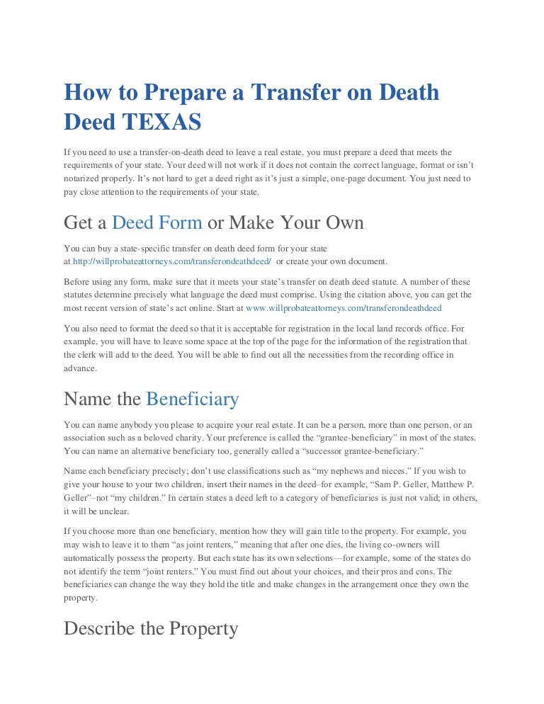 Transfer On Death Deed Willprobateattorneys