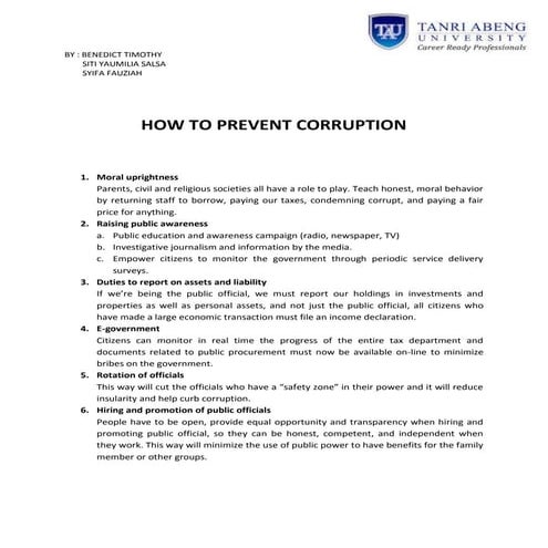 How to prevent corruption 