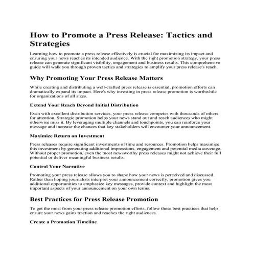 How to Promote a Press Release_ Tactics and Strategies | DOCX
