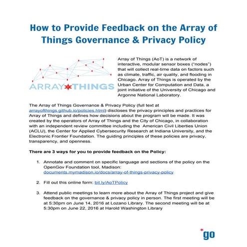 Handout: How to Provide Feedback on the Array of Things Governance & Privacy ...