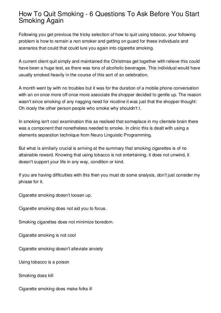 How To Quit Smoking 6 Questions To Ask Before You Start Smoking Aga…