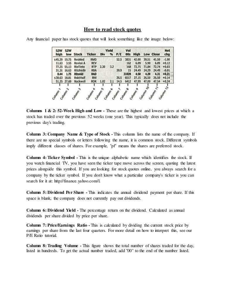 How to read stock quotes