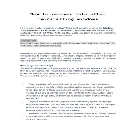 How to recover data after reinstalling windows | PDF