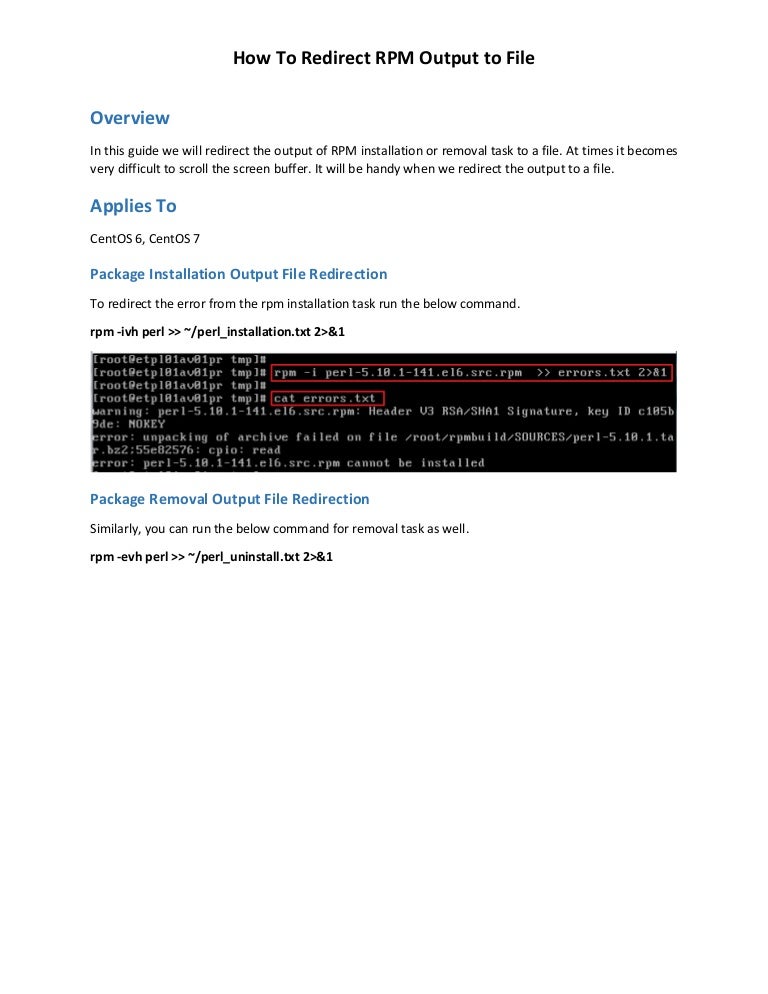 How To Redirect RPM Output To File
