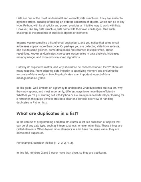 How to Remove Duplicates from List in Python (with code) | PDF