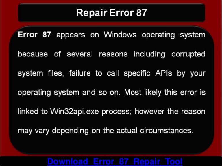 How To Repair Error 87