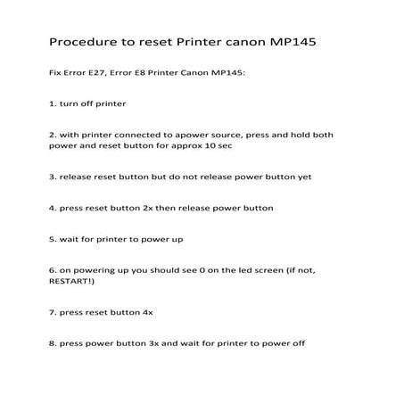How to reset canon mp145 | DOCX