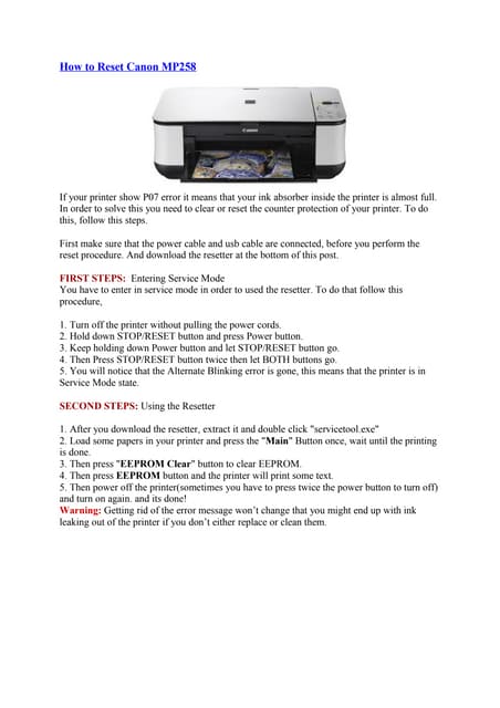 How to reset canon mp145 | PDF