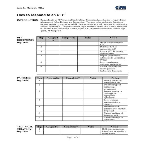 30 Day Countdown to an RFP response