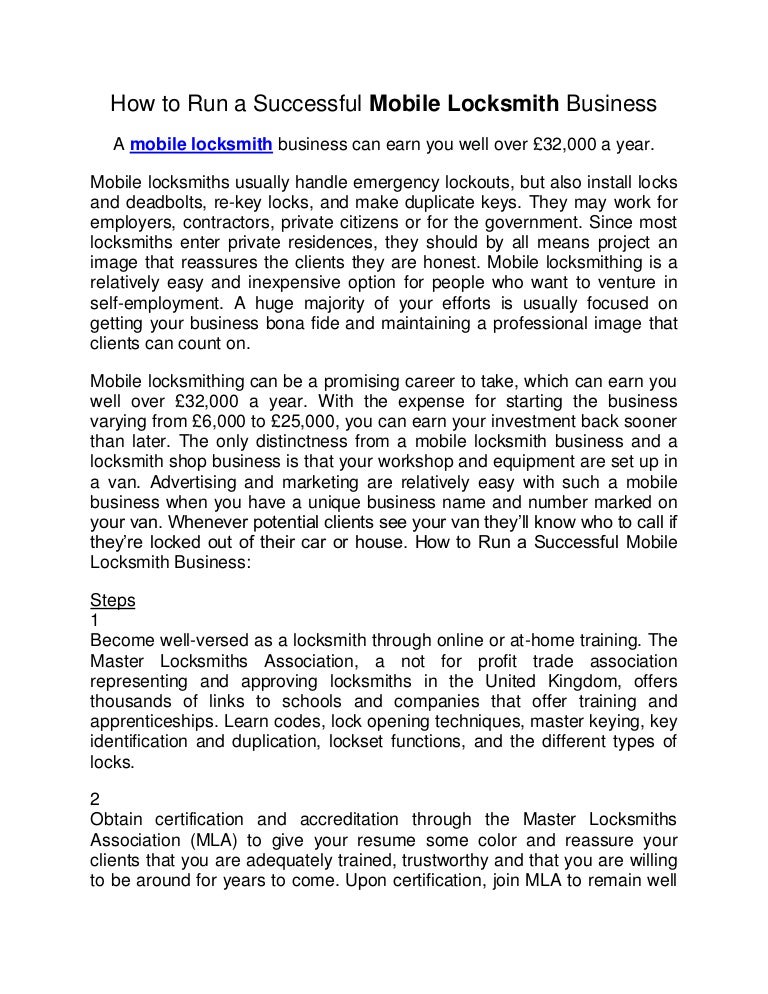how to run a successful mobile locksmith business