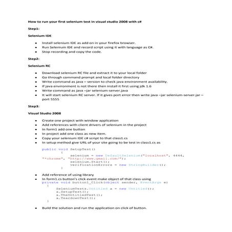 How to run your first selenium test in visual studio 2008 with c | PDF