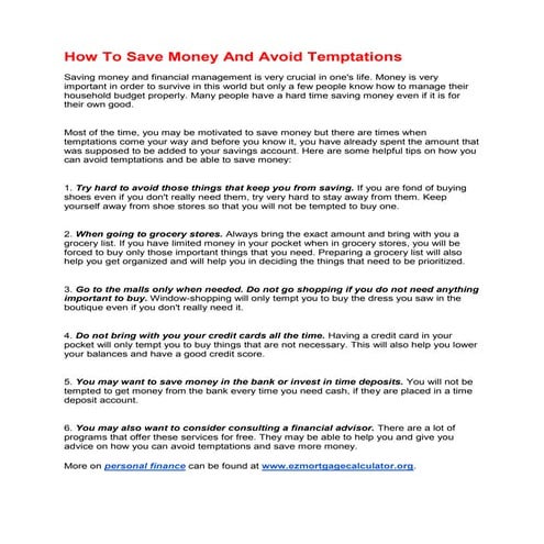How to save money and avoid temptations | DOCX