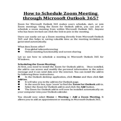How to Schedule Zoom Meeting through Microsoft Outlook 365?