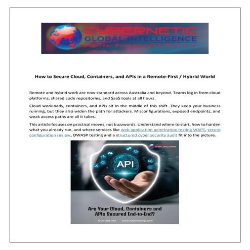 How to Secure Cloud, Containers, and APIs in a Remote-First or Hybrid World (...