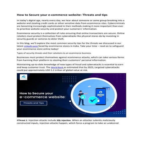 How to Secure your ecommerce website-Threats and tips