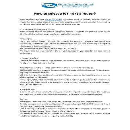 How to select a IoT 4G-5G router - E-Lins Technology