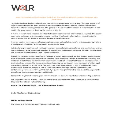 Most Commonly Used Citation Style Guide from Blue Book, APA & the Indian Cita...