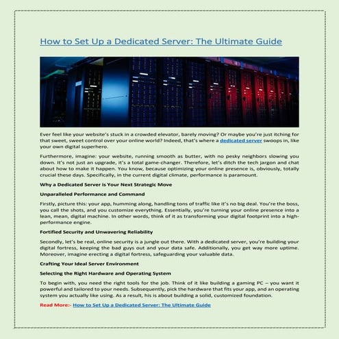 How to Set Up a Dedicated Server: The Ultimate Guide | PDF