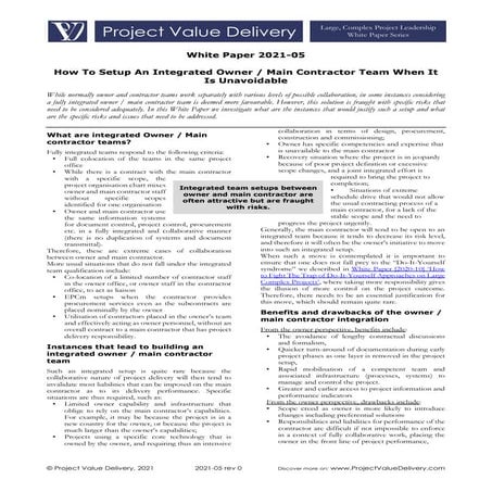 How To Setup An Integrated Owner  Main Contractor Team When It Is Unavoidable...