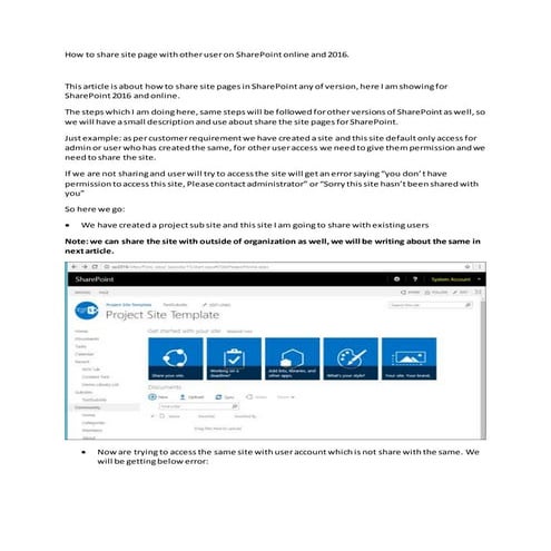 How to share site page with other user on share point online and 2016