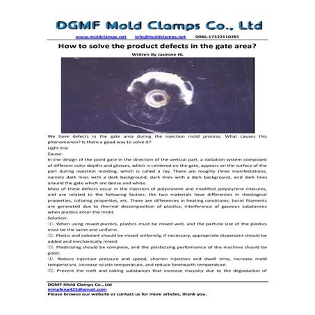How to solve the product defects in the gate area -dgmf mold clamps co., ltd