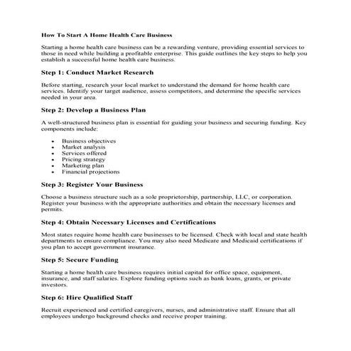 How To Start A Home Health Care Business | PDF