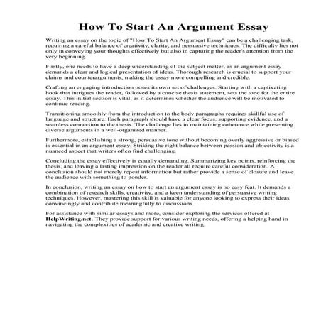 How To Start An Argument Essay. Argumentative Essay Example