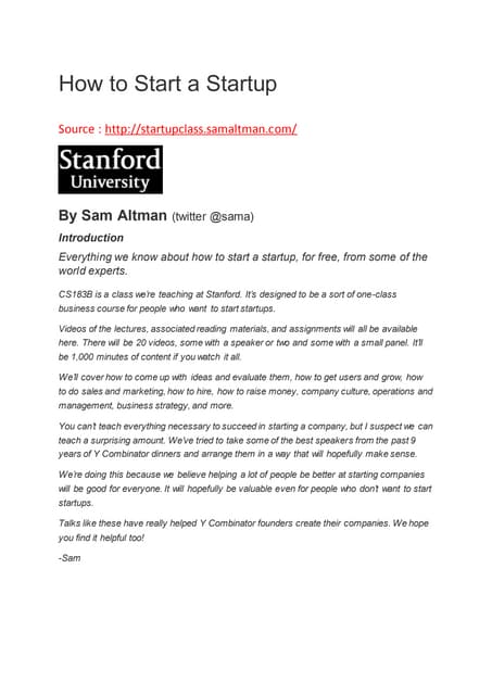 How to start a startup   stanford -...