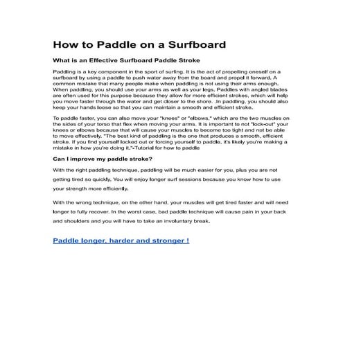 How to Strengthen your Surfboard Paddle | PDF