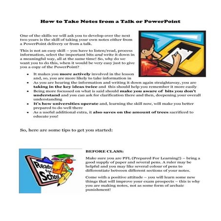 How to take notes from a talk or power point