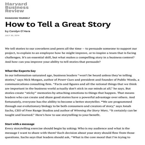 How to tell a great story   hbr