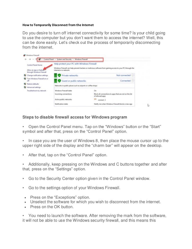 How to temporarily disconnect from the internet