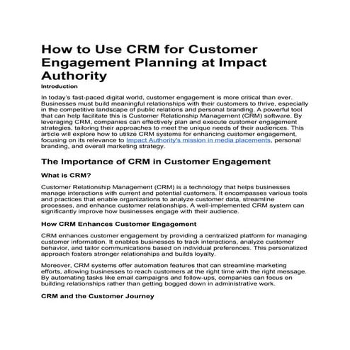 How to Use CRM for Customer Engagement Planning at Impact Authority.docx