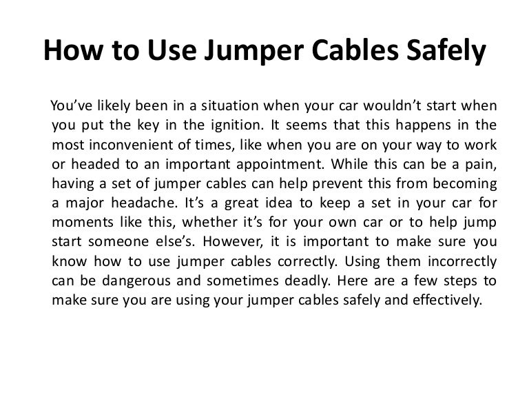 How to Use Jumper Cables Safely