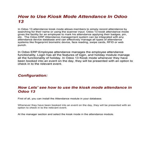 How to use kiosk mode attendance in odoo 13