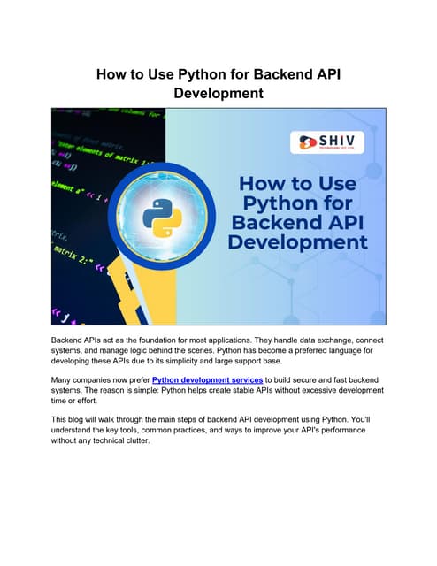 A Comprehensive Guide to Using Python for Backend API Development