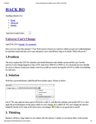 How to use result from another query in webi   hack bo