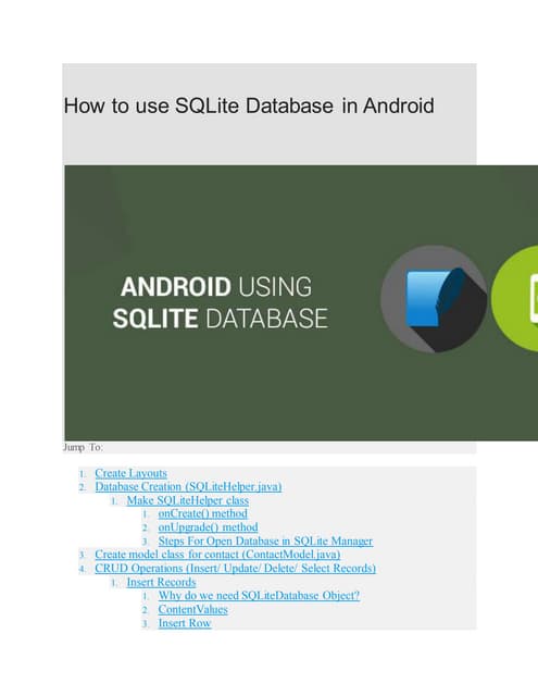 android sqlite | PPTX | Databases | Computer Software and Applications