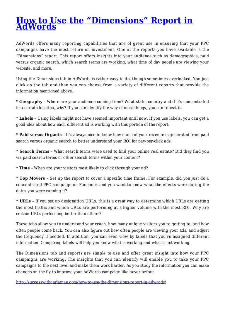 How to use the dimensions report in adwords