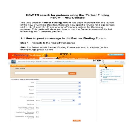 How to use the Partner Finding Forum - New eTwinning Desktop | DOC