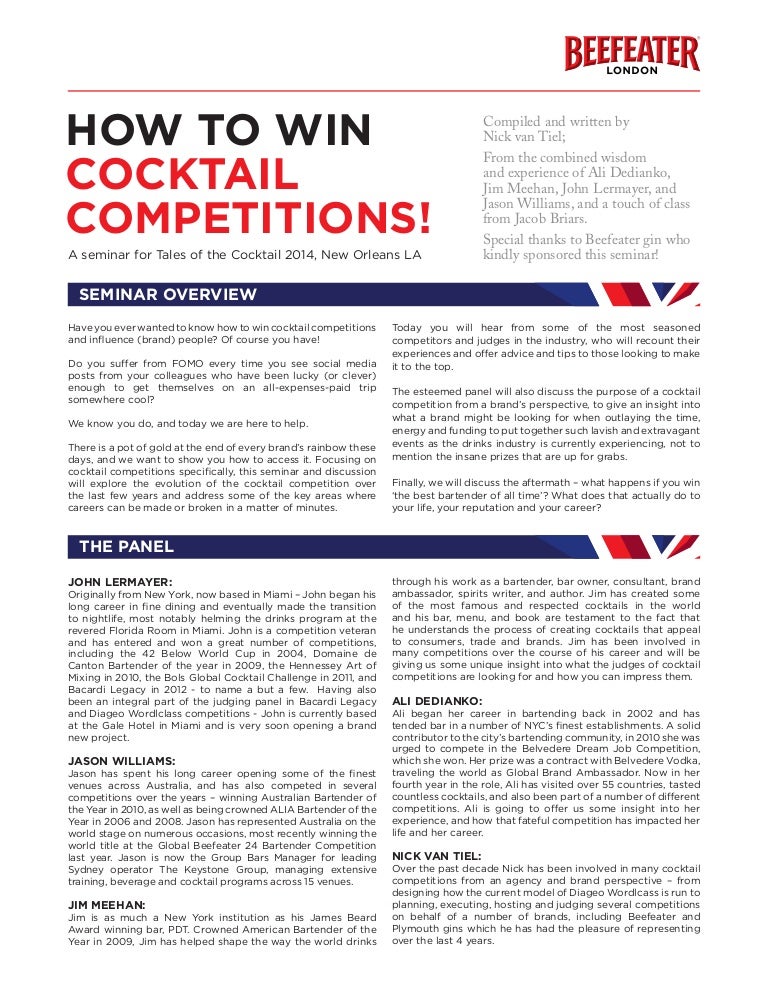 How to win cocktail competitions! By Nick Van Tiel
