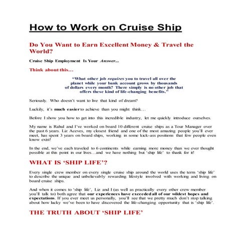 How To Work On Cruise Ship Docx