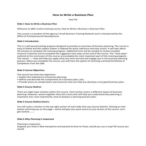 How to write a business plan transcript 0